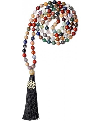 Hand Knotted Tassel 108 Beads Stone Mala Necklace Multi-Color Stone $22.26 Necklaces