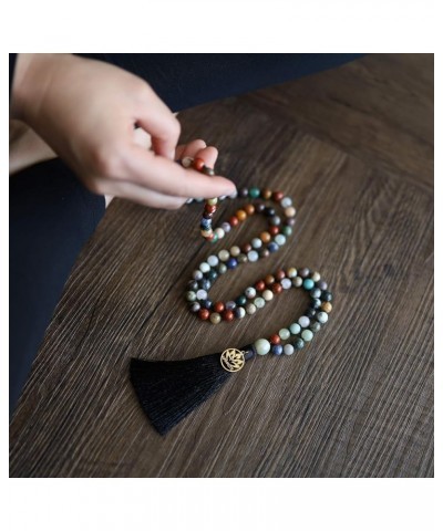 Hand Knotted Tassel 108 Beads Stone Mala Necklace Multi-Color Stone $22.26 Necklaces