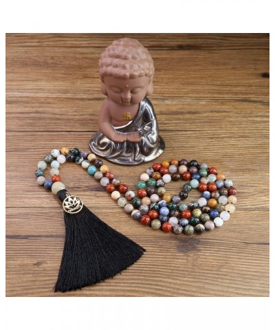 Hand Knotted Tassel 108 Beads Stone Mala Necklace Multi-Color Stone $22.26 Necklaces