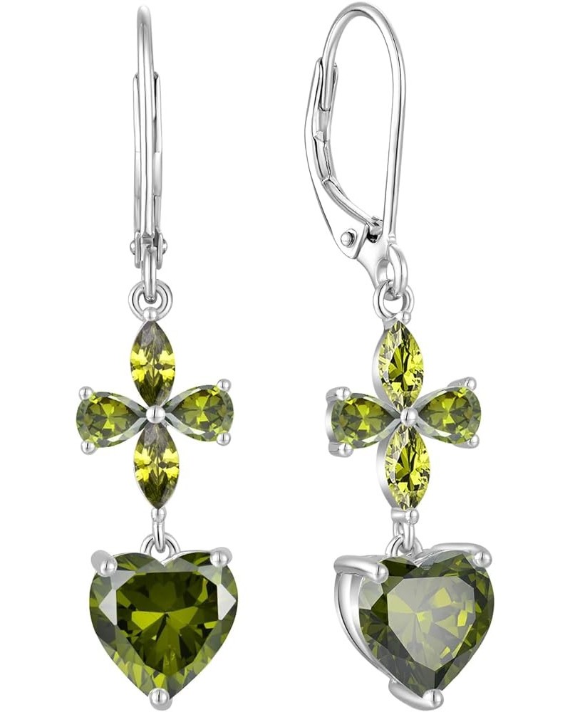 Heart Dangle Earrings for Women 925 Sterling Silver Wedding Bridal earrings Birthstone jewelry 08-August & Peridot $32.50 Ear...