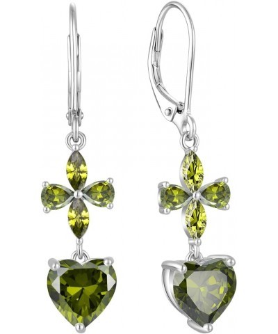 Heart Dangle Earrings for Women 925 Sterling Silver Wedding Bridal earrings Birthstone jewelry 08-August & Peridot $32.50 Ear...