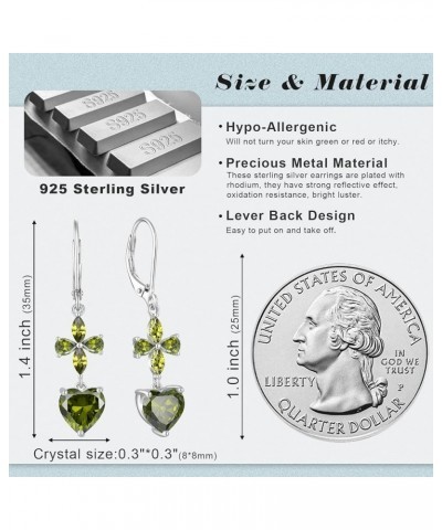 Heart Dangle Earrings for Women 925 Sterling Silver Wedding Bridal earrings Birthstone jewelry 08-August & Peridot $32.50 Ear...