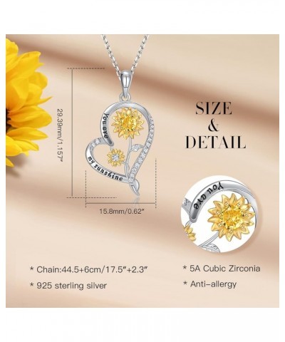 Sunflower Necklace Ring for Women S925 Sterling Silver Heart Necklace Jewelry,You are My Sunshine Pendant Necklaces Ring Jewe...