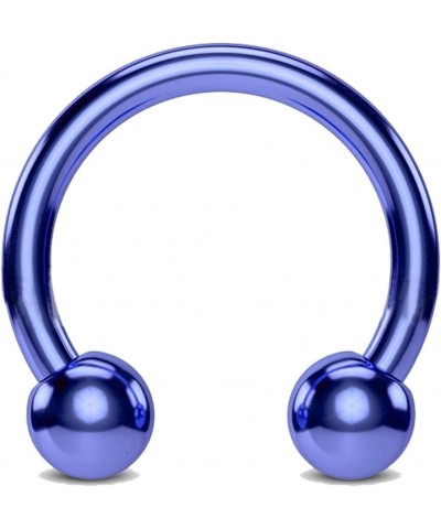 Titanium IP Over 316L Surgical Steel Circular Horseshoe Barbells w/Balls (Multiple Colors & Sizes) Blue | 12GA | 1/2"-12mm w/...