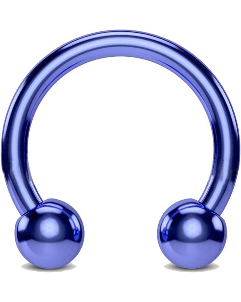 Titanium IP Over 316L Surgical Steel Circular Horseshoe Barbells w/Balls (Multiple Colors & Sizes) Blue | 12GA | 1/2"-12mm w/...