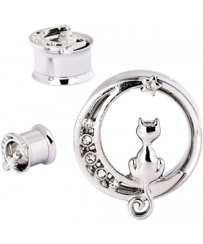 Stainless Steel Black Silver Cat on The Moon Ear Expander Piercing Tunnels Gauge 2g-16mm Silver, Gauge: 1/2"-12mm $8.09 Body ...