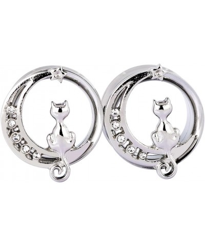 Stainless Steel Black Silver Cat on The Moon Ear Expander Piercing Tunnels Gauge 2g-16mm Silver, Gauge: 1/2"-12mm $8.09 Body ...