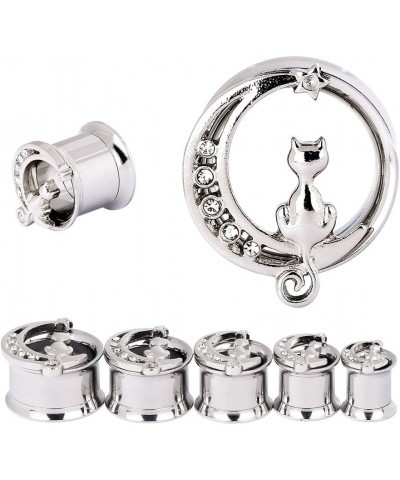 Stainless Steel Black Silver Cat on The Moon Ear Expander Piercing Tunnels Gauge 2g-16mm Silver, Gauge: 1/2"-12mm $8.09 Body ...