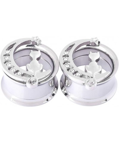 Stainless Steel Black Silver Cat on The Moon Ear Expander Piercing Tunnels Gauge 2g-16mm Silver, Gauge: 1/2"-12mm $8.09 Body ...