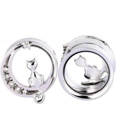 Stainless Steel Black Silver Cat on The Moon Ear Expander Piercing Tunnels Gauge 2g-16mm Silver, Gauge: 1/2"-12mm $8.09 Body ...