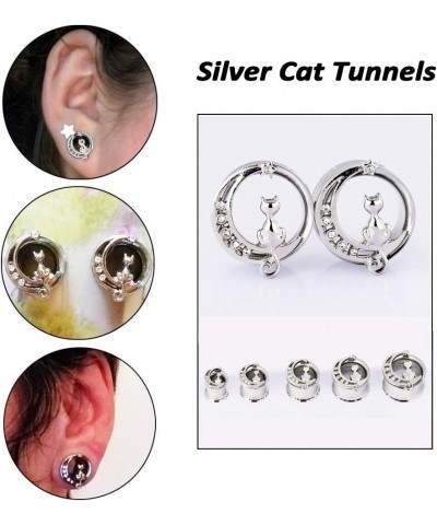 Stainless Steel Black Silver Cat on The Moon Ear Expander Piercing Tunnels Gauge 2g-16mm Silver, Gauge: 1/2"-12mm $8.09 Body ...