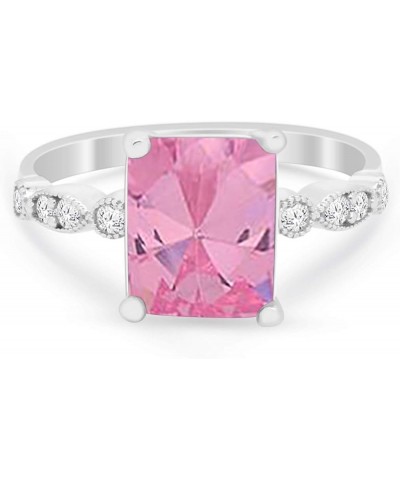 Art Deco Shank Radiant Cut Cubic Zirconia Accent 925 Sterling Silver Wedding Engagement Ring Simulated Pink Cubic Zirconia $1...