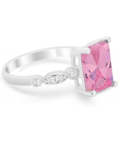 Art Deco Shank Radiant Cut Cubic Zirconia Accent 925 Sterling Silver Wedding Engagement Ring Simulated Pink Cubic Zirconia $1...