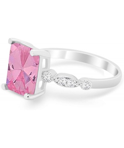 Art Deco Shank Radiant Cut Cubic Zirconia Accent 925 Sterling Silver Wedding Engagement Ring Simulated Pink Cubic Zirconia $1...