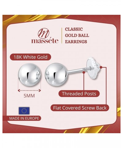 Gold Ball Stud Earrings for Women and Girls Screwback | 10k, 14k, 18k | White Yellow or Rose Gold | 3mm 4mm 5mm | Nickel Free...