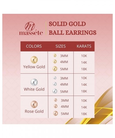 Gold Ball Stud Earrings for Women and Girls Screwback | 10k, 14k, 18k | White Yellow or Rose Gold | 3mm 4mm 5mm | Nickel Free...