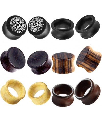 6 Pairs Set Nature Organic Wood Ear Tunnels Wooden Gauges For Ear Saddle Plugs Flesh Tunnels Stretching Punk Piercings Expand...