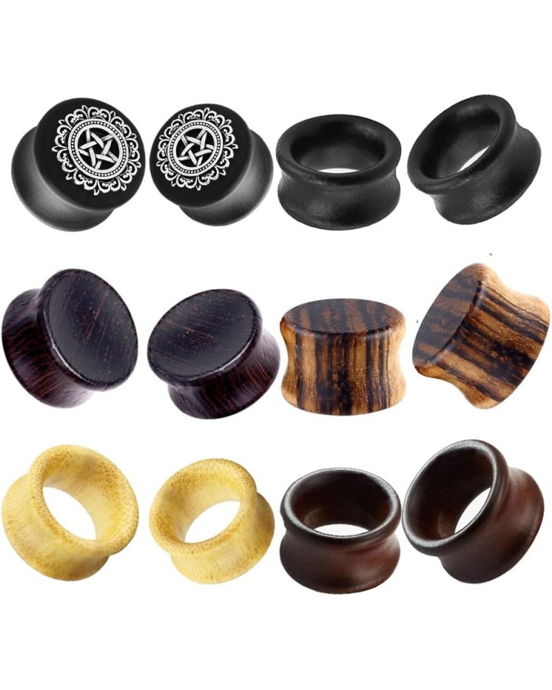 6 Pairs Set Nature Organic Wood Ear Tunnels Wooden Gauges For Ear Saddle Plugs Flesh Tunnels Stretching Punk Piercings Expand...