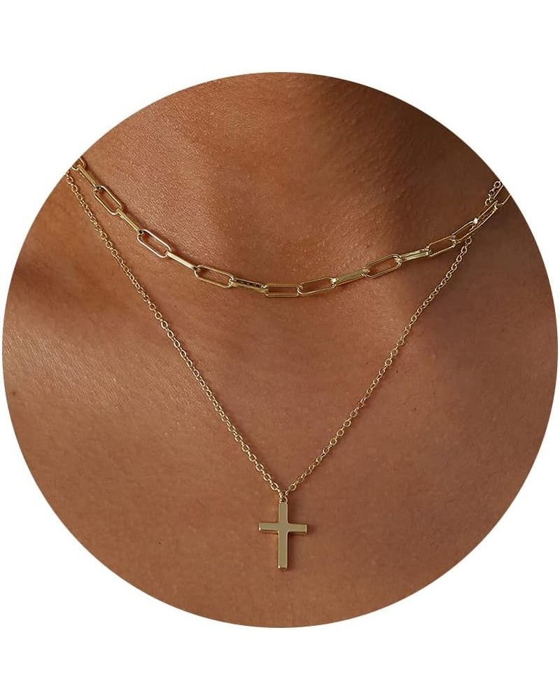 Cross Necklace for Women, 14K Gold Plated Chain Necklace Gold Cross Pendant Choker Necklace Dainty Layered Simple Tiny Cute N...