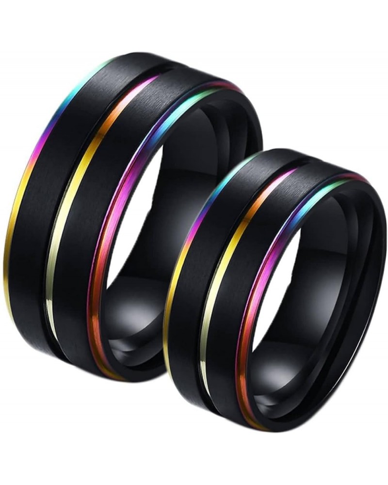 Couple Rings Set Promise Rings, Stainless Steel 8mm Black LGBT Ring with Rainbow Edges, Can Engraved Black Women 10 + Men 9 $...