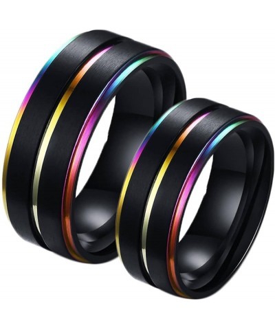 Couple Rings Set Promise Rings, Stainless Steel 8mm Black LGBT Ring with Rainbow Edges, Can Engraved Black Women 10 + Men 9 $...