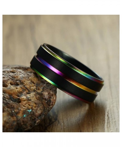 Couple Rings Set Promise Rings, Stainless Steel 8mm Black LGBT Ring with Rainbow Edges, Can Engraved Black Women 10 + Men 9 $...