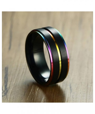 Couple Rings Set Promise Rings, Stainless Steel 8mm Black LGBT Ring with Rainbow Edges, Can Engraved Black Women 10 + Men 9 $...