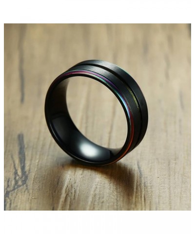 Couple Rings Set Promise Rings, Stainless Steel 8mm Black LGBT Ring with Rainbow Edges, Can Engraved Black Women 10 + Men 9 $...