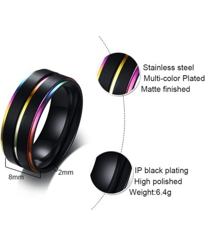 Couple Rings Set Promise Rings, Stainless Steel 8mm Black LGBT Ring with Rainbow Edges, Can Engraved Black Women 10 + Men 9 $...