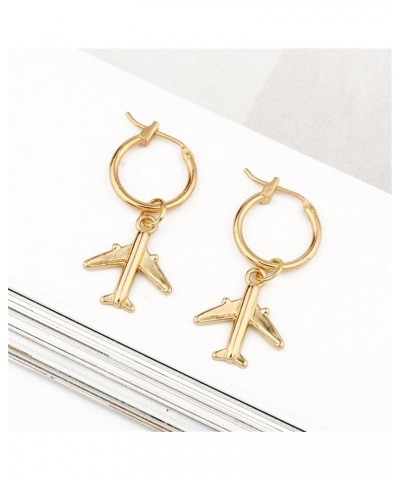 Tiny Airplane Jet Plane Huggie Hoop Earrings for Women Girls Gold Silver Plated Unique Personalized Aircraft Model Hypoallerg...