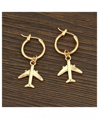 Tiny Airplane Jet Plane Huggie Hoop Earrings for Women Girls Gold Silver Plated Unique Personalized Aircraft Model Hypoallerg...