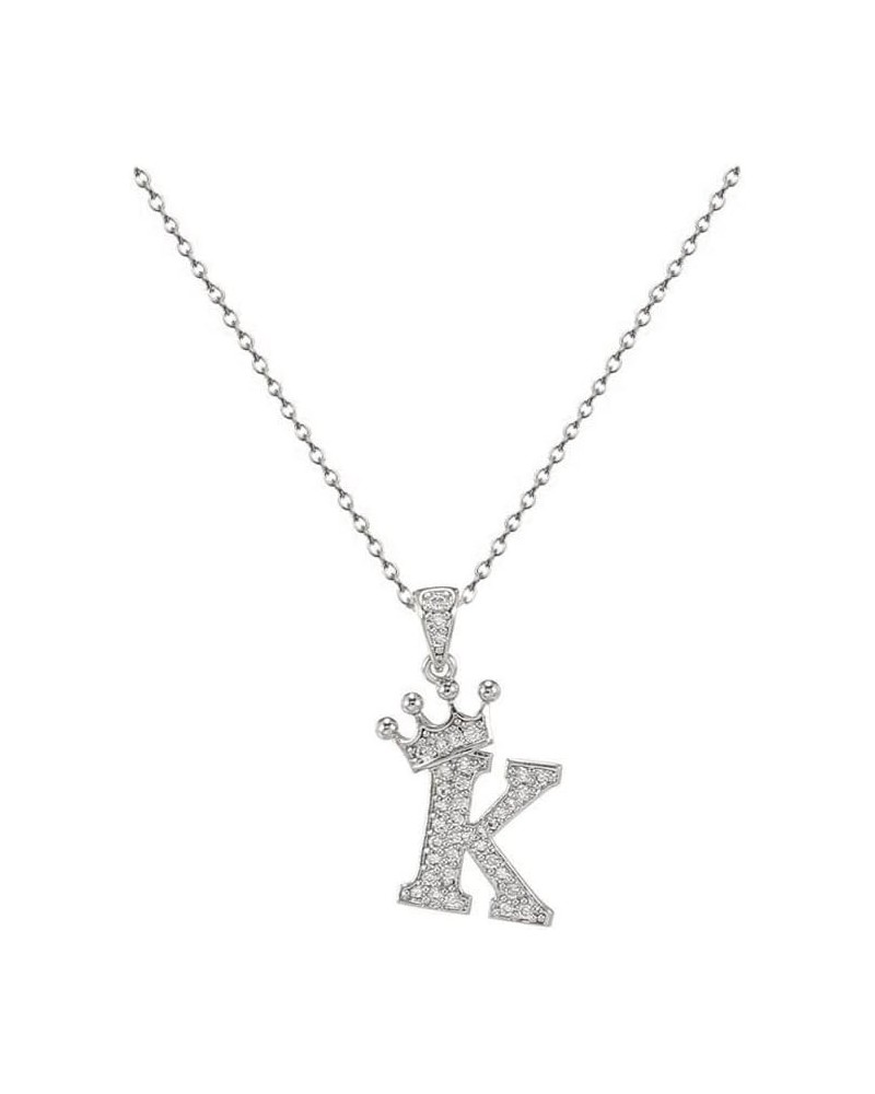 Crown A-Z Initial Necklace Silver Plated Sparkling Crystal Monogram Letters Pendant Necklaces for Women Alphabet Name Jewelry...