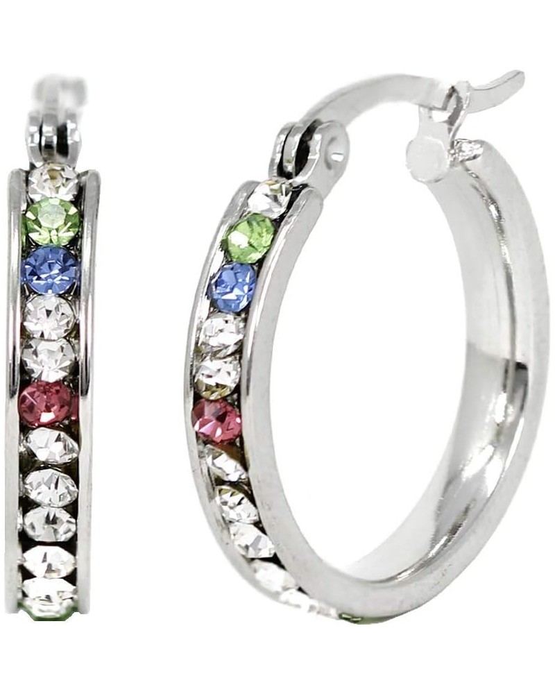 Women's Fashion Stainless Steel Hoop Earring Clear and Multi Color Rhinestones Silver and Gold 20/30/40/50/60/70mm Silver,20m...