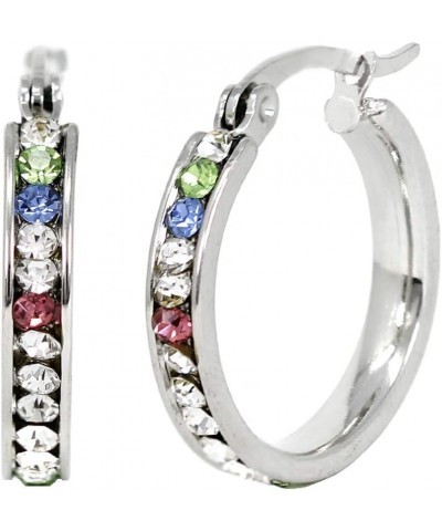 Women's Fashion Stainless Steel Hoop Earring Clear and Multi Color Rhinestones Silver and Gold 20/30/40/50/60/70mm Silver,20m...