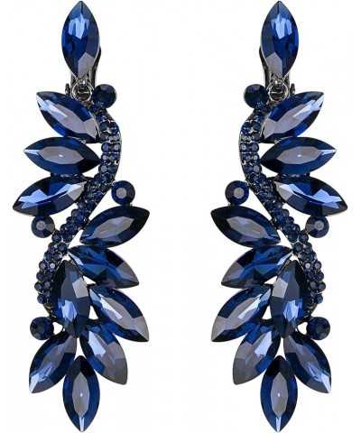 Women's Wedding Bridal Crystal Multi Marquise Filigree Flower Chandelier Clip-On Dangle Earrings Navy Blue Black-Tone $10.07 ...