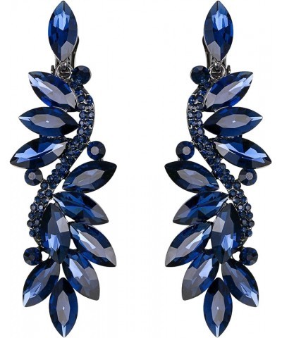 Women's Wedding Bridal Crystal Multi Marquise Filigree Flower Chandelier Clip-On Dangle Earrings Navy Blue Black-Tone $10.07 ...