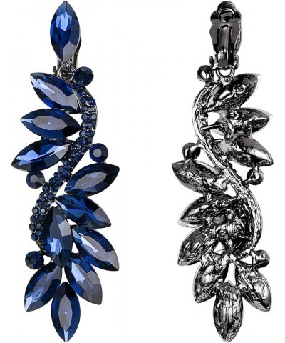 Women's Wedding Bridal Crystal Multi Marquise Filigree Flower Chandelier Clip-On Dangle Earrings Navy Blue Black-Tone $10.07 ...