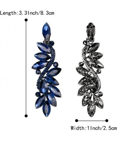 Women's Wedding Bridal Crystal Multi Marquise Filigree Flower Chandelier Clip-On Dangle Earrings Navy Blue Black-Tone $10.07 ...