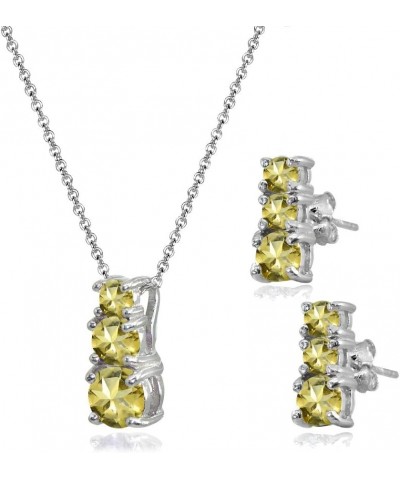 Sterling Silver Genuine or Synthetic Gemstone Round Graduating Three Stone Stud Earrings & Necklace Set Citrine $23.39 Jewelr...