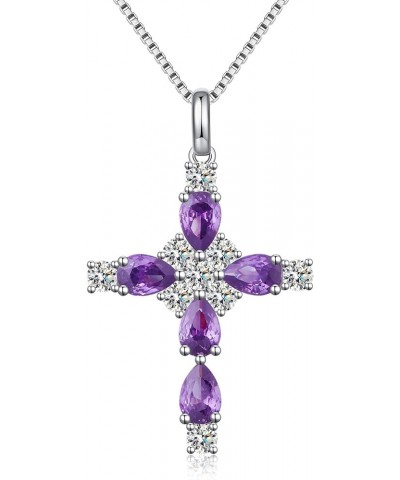 18K White Gold Plated Elegant Birthstone Cross Necklace for Women Girls 925 Sterling Silver Cubic Zirconia Cross Necklace,Ros...