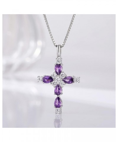 18K White Gold Plated Elegant Birthstone Cross Necklace for Women Girls 925 Sterling Silver Cubic Zirconia Cross Necklace,Ros...