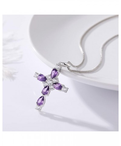 18K White Gold Plated Elegant Birthstone Cross Necklace for Women Girls 925 Sterling Silver Cubic Zirconia Cross Necklace,Ros...