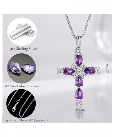 18K White Gold Plated Elegant Birthstone Cross Necklace for Women Girls 925 Sterling Silver Cubic Zirconia Cross Necklace,Ros...