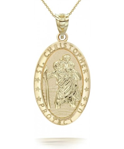 14k Yellow Gold St Christopher Medal Patron Saint of Travelers Catholic Protection in Solid Gold Pendant Necklace and Pendant...