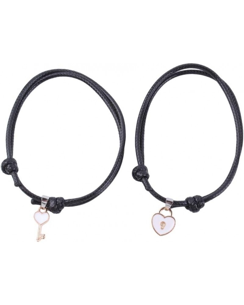 2pcs Couple Bracelet Key Heart Lock Charm Bracelet Jewelry Rope Bracelet Lovers Gifts for Women White $3.57 Bracelets