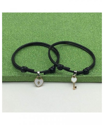 2pcs Couple Bracelet Key Heart Lock Charm Bracelet Jewelry Rope Bracelet Lovers Gifts for Women White $3.57 Bracelets