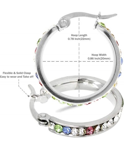 Women's Fashion Stainless Steel Hoop Earring Clear and Multi Color Rhinestones Silver and Gold 20/30/40/50/60/70mm Silver,20m...