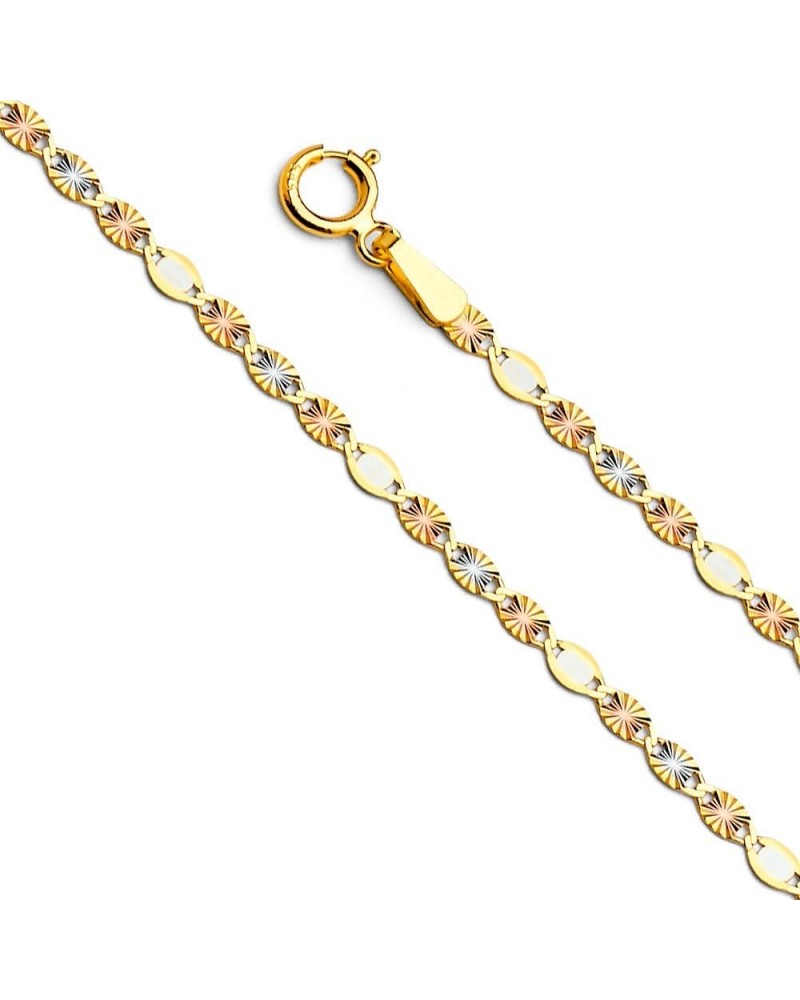 14k Real Tri Color Gold Solid 2mm Flat Star Diamond Cut Chain Necklace with Spring Ring Clasp 18 Inches $40.26 Necklaces