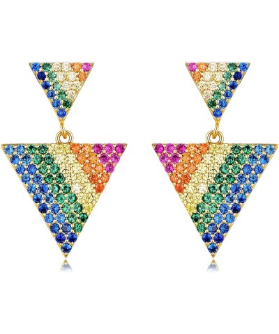 Rainbow Earrings for Women 14k Gold Plated Dangle Earrings Triangle Round Geometric Earrings with Colorful Cubic Zirconias Tr...