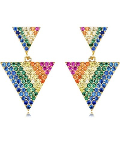 Rainbow Earrings for Women 14k Gold Plated Dangle Earrings Triangle Round Geometric Earrings with Colorful Cubic Zirconias Tr...